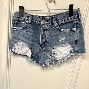 Free People Distressed Button-fly Denim Shorts 26